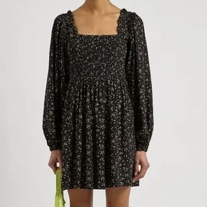 Ganni Black Floral Print Mini Dress- EUC